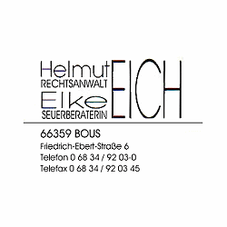 Kanzlei Eich & Eich | Rechtsanwalt und Steuerberaterin | Friedrich-Ebert-Straße 6 | 66359 Bous